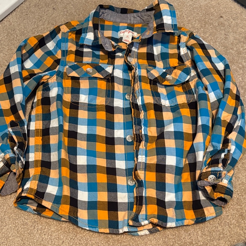 🌈4/$25🌈 Cat & Jack Blue and Orange Plaid Button-Down Shirt